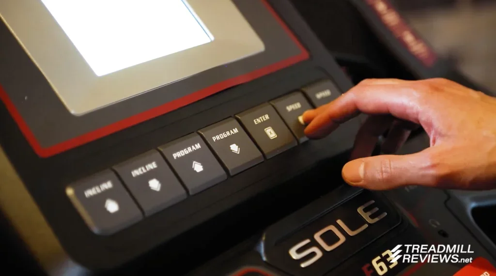 Close-up of the various programs available on the Sole F63 treadmill