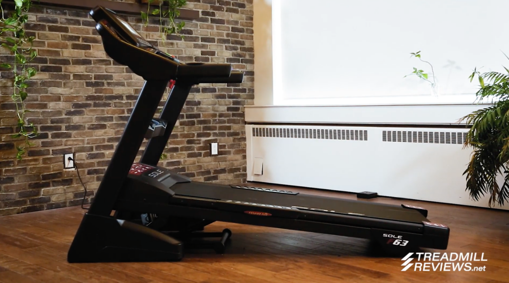 Side profile of the Sole F63 treadmill on incline